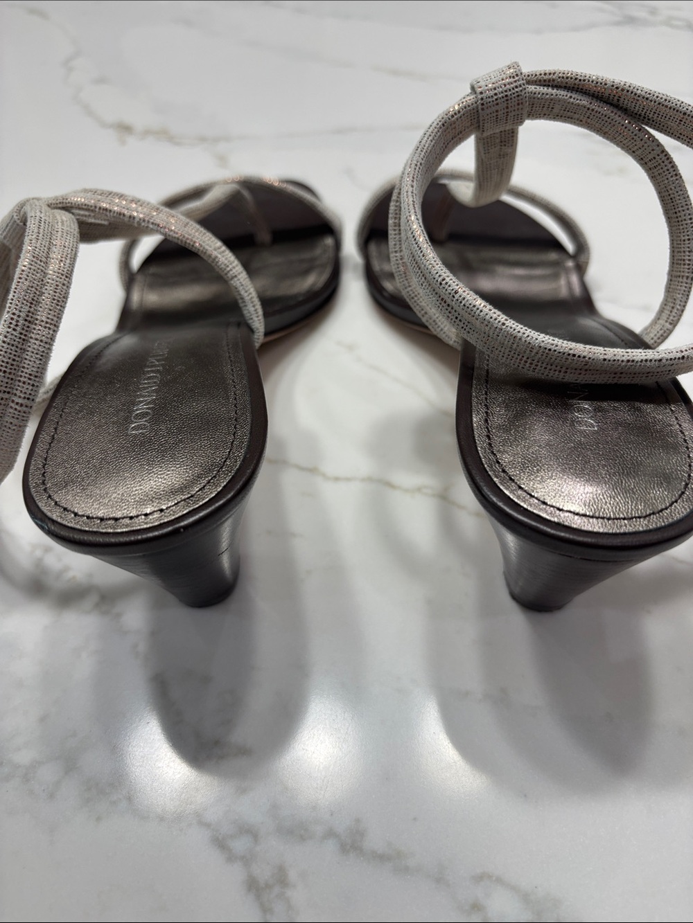 Donald J. Pliner Silver Textured Strappy Mid-Heel Sandals - Picture 7 of 13